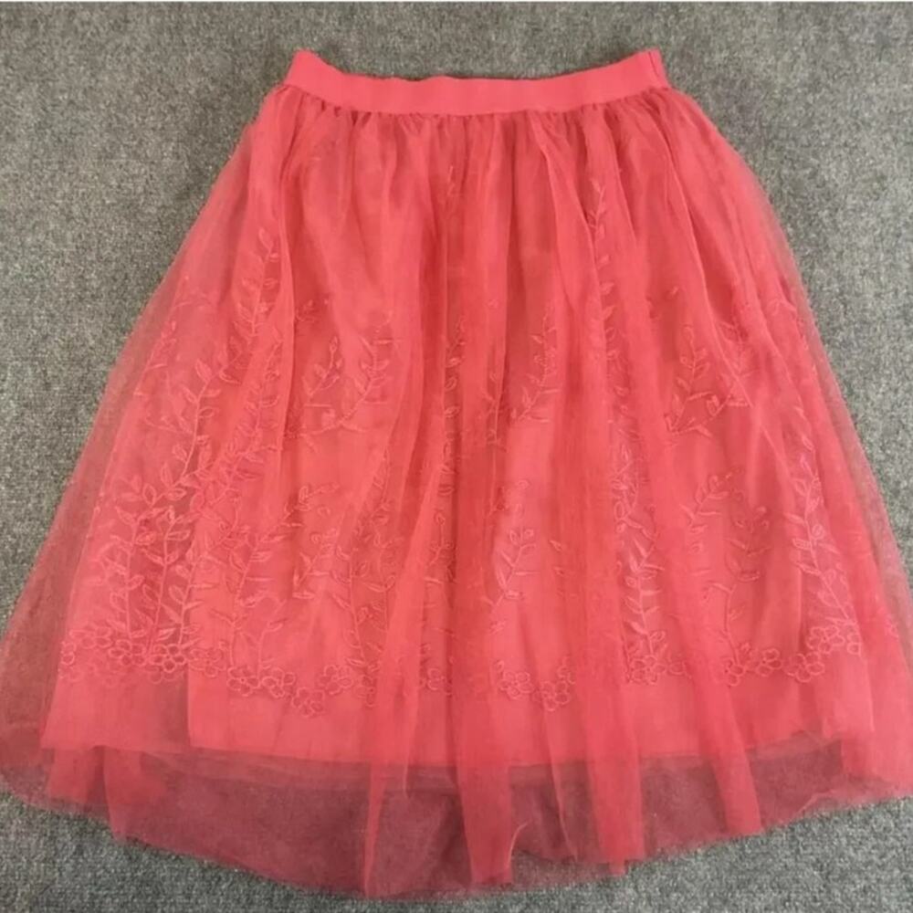 Metro Wear Embroidered Tulle Midi Skirt Plus 1X Pink Coral Floral Overlay Spring